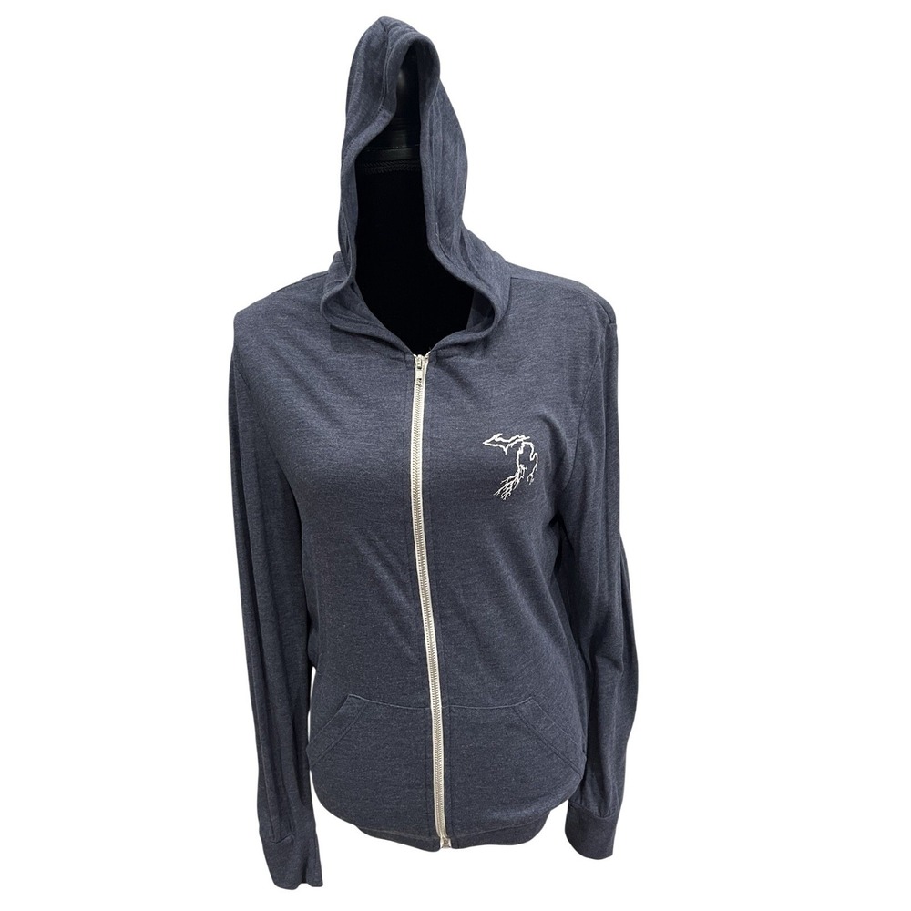 Alternative Apparel‎ Womens Small Michigan Rooted Full Zip Up Hoodie Navy Blue